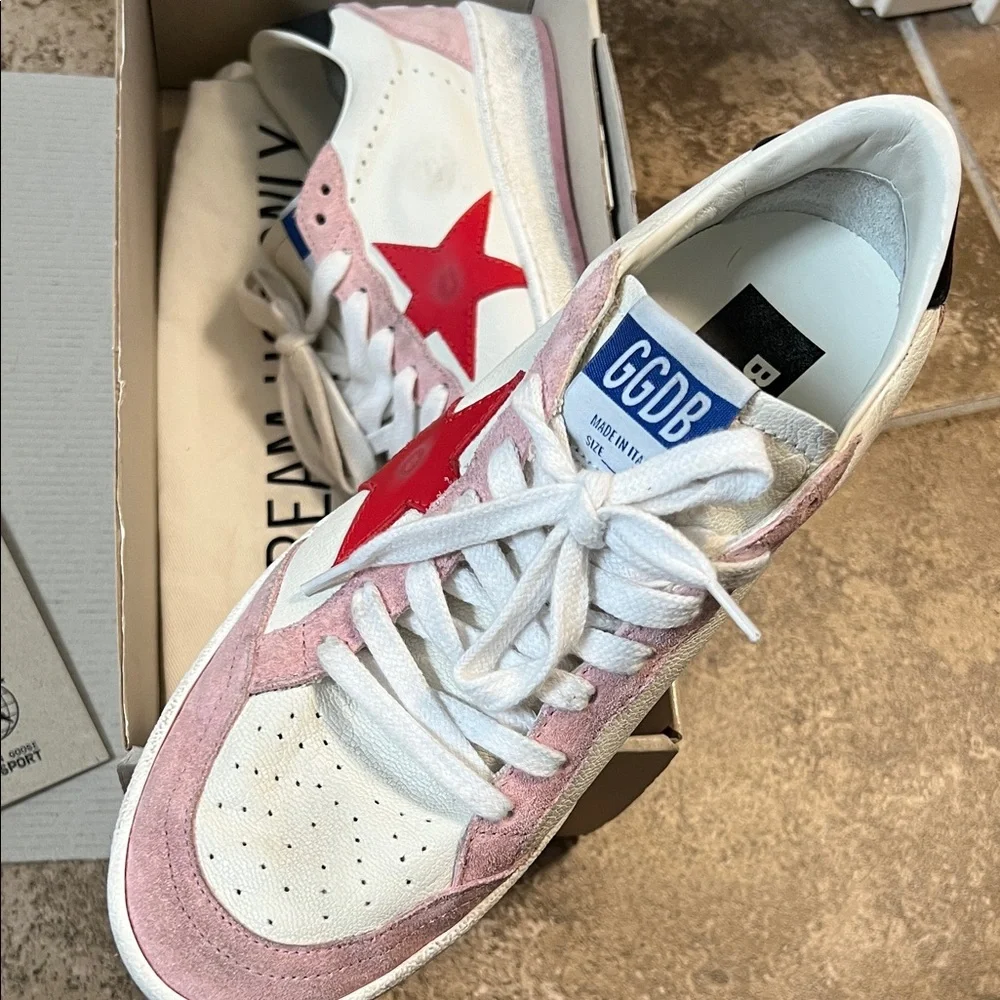 Golden Goose Pink and White Star Accent Sneakers
